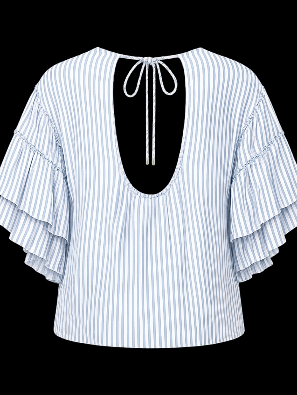Anthropologie Pilcro Blue White Seersucker Ruffle Sleeve Blouse Open Back Top - Picture 5 of 7